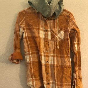 Yellow flannel with grey hood